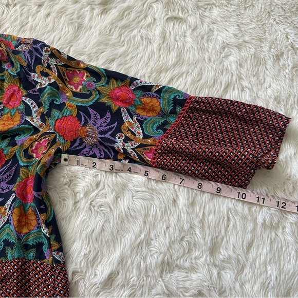 Anthropologie Maeve Top Carter Blouse Button Front Tie Waist 3/4 Sleeve Floral 4 - Picture 12 of 12
